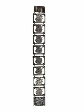 1920s Sterling Silver Ship Panel Bracelet.  Galleon. Charm.